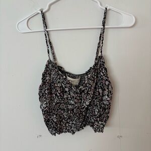 salt water luxe black, purple, pink, white floral crop tank top.